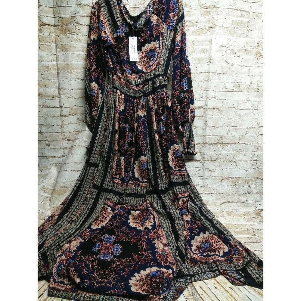 Boohoo Women's Dress Size 4 Shired Waist Scarf Print Maxi Dress Modest